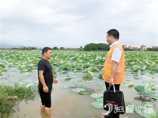 臺(tái)山農(nóng)商銀行工作人員向種植大戶了解春耕生產(chǎn)情況。