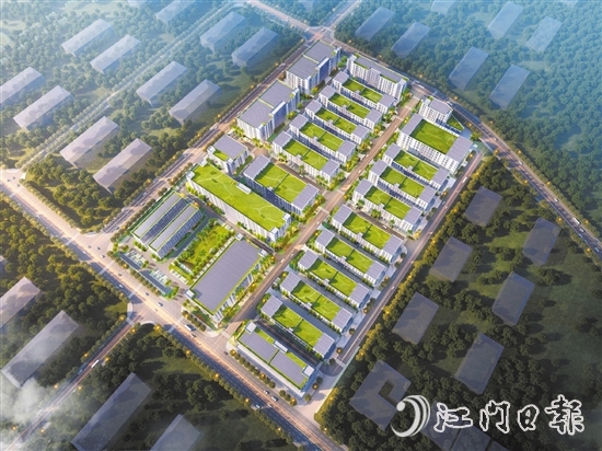 位于鶴城鎮(zhèn)的澳灣奎地電子科技產業(yè)園項目，是鶴山市單體最大的園林式“工改工”項目。圖為項目效果圖。