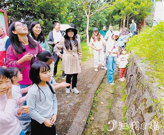 在工作人員的帶領(lǐng)下，家長和孩子沿著七星坑保護(hù)區(qū)自然科普徑認(rèn)真觀察。