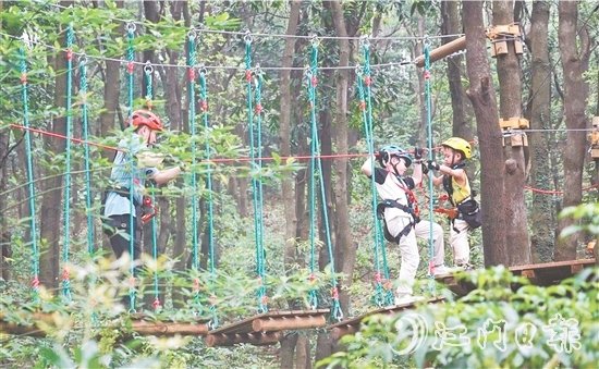 鶴山大雁山飛越叢林樂(lè)園十分火熱，吸引各地游客進(jìn)山探秘原始叢林，體驗(yàn)戶外運(yùn)動(dòng)帶來(lái)的無(wú)限樂(lè)趣。